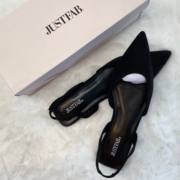 JustFab womens slingback flats pointed toe black womens 8.5 minimalist capsule - Picture 1 of 8
